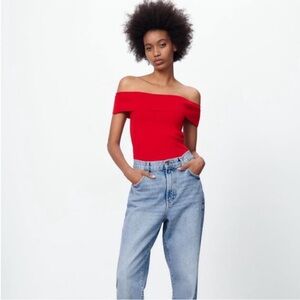 Red Zara Nwt Off-Shoulder Top